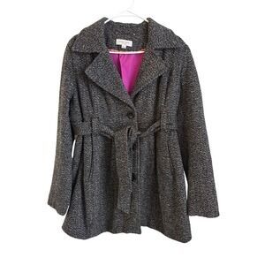 Liz Lange Maternity for Target Black White Tweed Belted Pea Coat Jacket Large